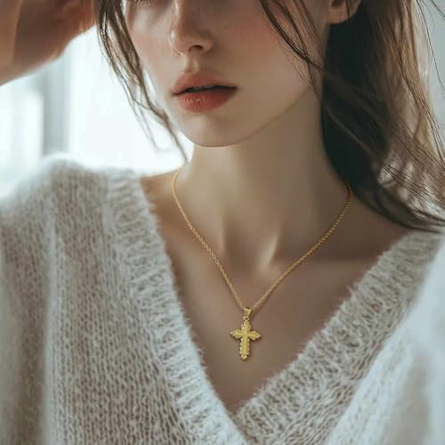 Gold Cross Necklaces for Women 14K Gold Cross Necklace for Women Crosses Pendant Necklaces for Womens Chain Gorgeous Lacework Type Design Crosses Necklace for Womens2
