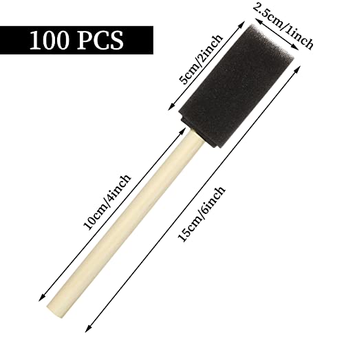 100Pcs 1 Inch Foam Paint Brushes, Sponge Paint Brush For Painting, Staining, 3 Inch Foam Sponge Wood Handle Paint Brush Set #TOP1
