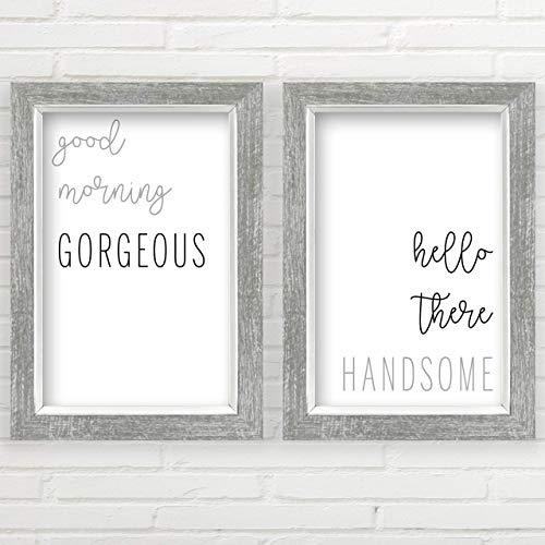 Good Morning Gorgeous Hello There Handsome Wall Decor (11x17 inch Unframed Prints, Good Morning Gorgeous Sign Wall Art Set, Typography Art, Minimalist Wall Art, Hello There Handsome Sign Set)