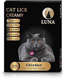 LUNA Premium Lickable Cat Treats - 100% Natural Creamy Kitten Treats for Kitty, Adult Senior Cats - Healthy Treat Snacks No Fillers, Preservatives (Chicken, 12 Treats)