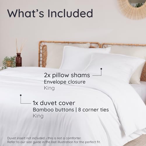 Image of Bambaw 100% Viscose Derived from Bamboo Duvet Cover King Size Set - 3pcs, Cooling Duvet Cover King for Hot Sleepers, Soft, Luxury Bedding, No Comforter (White)