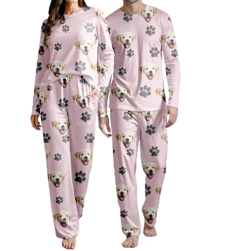 Custom Face Pajama Sets, Personalized Sleepwear with Photo Pet Dog, PJS Funny Gift Pajamas for Men Women