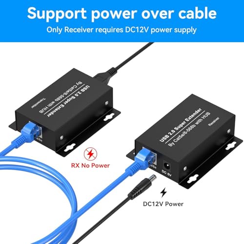 Image of USB Extender Over Ethernet USB 2.0 HUB RJ45 Cat5e /6, 196ft /60m, up to 480Mbps Transfer Rate No Driver Required Supports POC Power Supply, Supports Connecting Keyboard Mouse U Disk Printer etc.