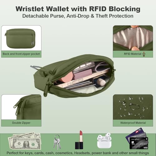 Image of YFWE Clip and Go Strap for Phone with Wallet Crossbody, Adjustable Phone Lanyard with Detachable RFID Wristlet Wallet, Pattern Strap - Olive Green(M)