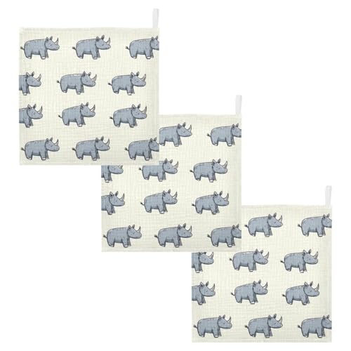 Image of vvfelixl Cartoon Rhino Stick Figure Baby Burp Cloths Baby Muslin Washcloths for Boys Girls Cotton Babys Face Towel for Newborn Infants Soft and Absorbent 11.8 X 11.8 in, 5 Pack
