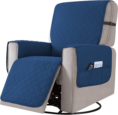 Liegesofa Sesselbezug, esselschoner Sesselauflage, Sesselschoner mit Taschen, Fernsehsessel Schutzbezug Anti-Rutsch für Zuhause mit Kindern und Haustieren Hund (Dunkelblau, Groß)