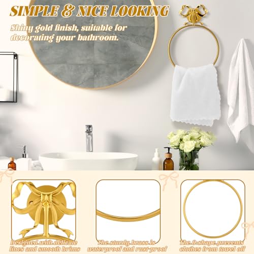 MorningRo Girly Bow Bathroom Decor Gold Bow Towel Holder Brass Gold Hand Towel Ring Coquette Retro Bathroom Decor Vintage Girly Wall Mount Hanger Ring for Room Kitchen Decoration by MorningRo - Image 8