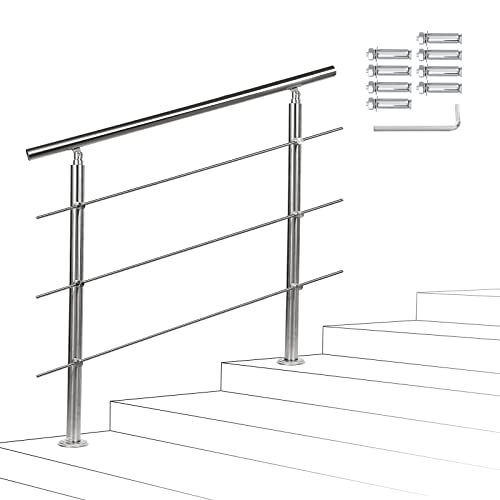 Sonnewelt - Main courante en acier inoxydable - Garde-corps pour escalier, balustrade, balcon - Diamètre 42 mm - Avec 3 barres transversales (160 cm, 3 barres...