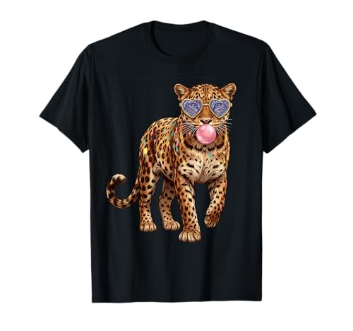 Leopard Bubblegum Sunglasses Funny Animal Lovers Teen Girls T-Shirt