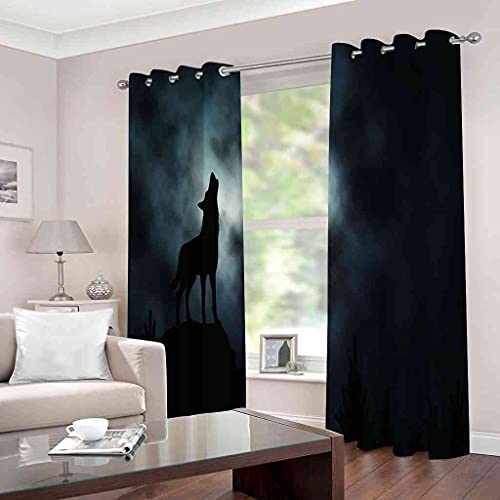 Rideaux occultants loup 3D 200x214 cm en polyester isolé pour chambre d'enfant