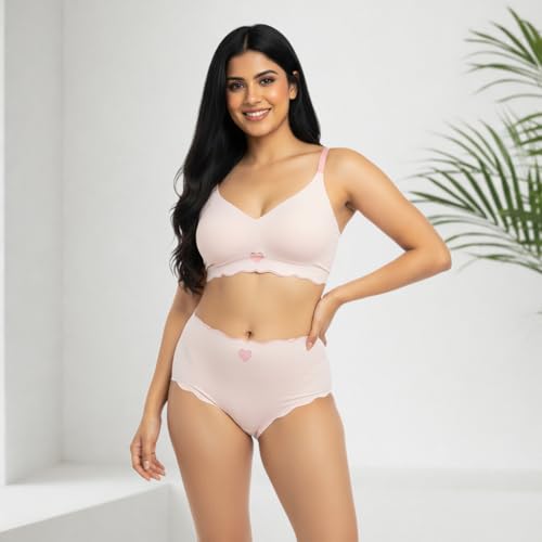 Image of Women Bra Panty Set Soft Natural Support Seamless Backless Summer Bra Panties Set | Adjustable Straps and Heart Design Lingerie Set | Women's Suit Push-Ups Sports Underwear Bra Set