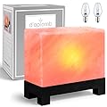 d'aplomb 100% Authentic Natural Himalayan Salt Lamp; Hand-Carved Modern Rectangle Rare Pink Crystal Rock Salt from The Himalayan Mountain; Footed Wood Base, Dimmer Cord + Extra Bulb; 11.5 lbs