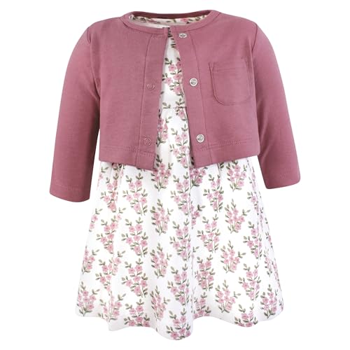 Image of Hudson Baby Girls' Cotton Dress and Cardigan Set