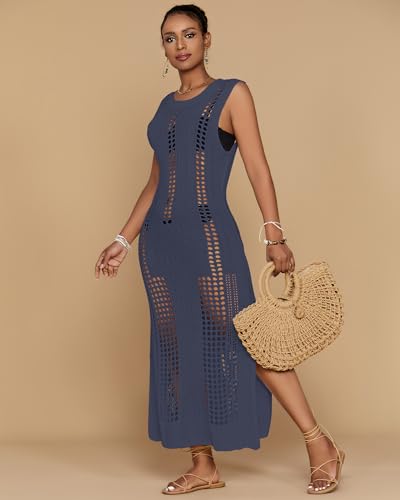 Image of Bsubseach Womens Crochet Beach Cover Ups Sleeveless Swimsuit Dress