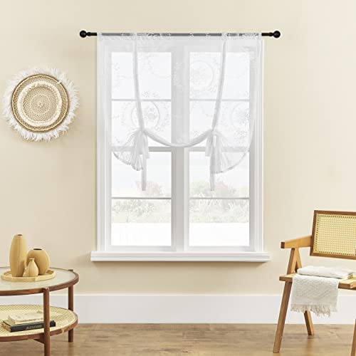ele ELEOPTION Roman Tie-up Blind Curtain Sheer Lace Window Voile Tier Curtain for Bedroom Living Room, Kitchen