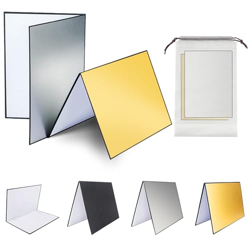 Lot de 2 réflecteurs 3 en 1 Pliables pour photographie alimentaire Sac de rangement Argenté et doré Format A4