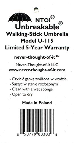 Unbreakable® Walking-Stick Umbrella U-115 (Crook Handle) Made In Poland #TOP4