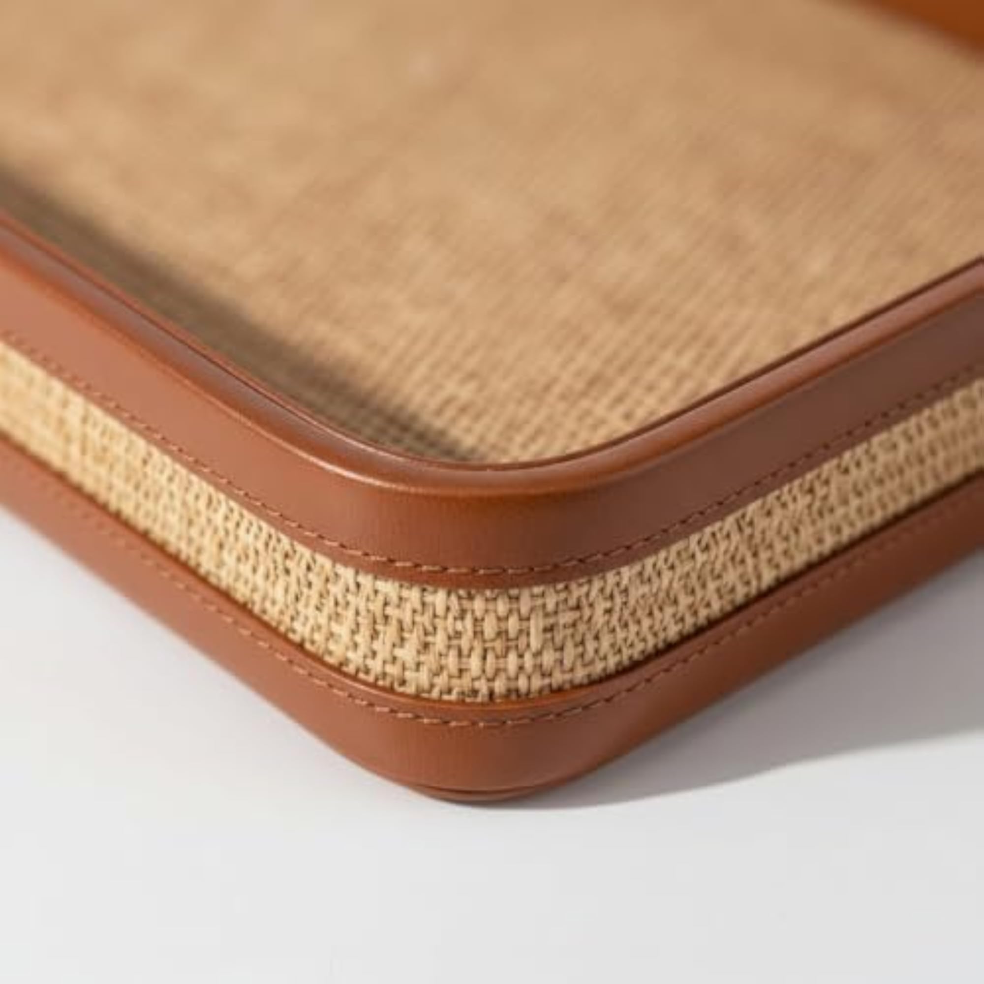 Rectangular Woven Tray with Leather Rim