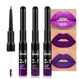 evpct 3Pcs Lavender Dark Violet Purple Matte Lip Liner & Liquid Lipstick Stain Makeup Set for Women, Lip Liner Stain Long Lasting Waterproof Smudge Proof, Cruelty Free Lip Makeup 24 hours originales