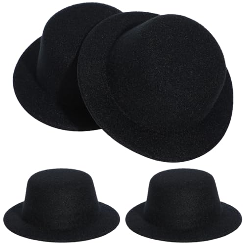 HEMOTON 4 Stück Mini Zylinder Hut mit Haarspange, Schwarzer Filzhut Klein für Damen & Kinder, Faschingshüte mit Clip für Karneval Kostüm, DIY Basteln, Puppen & Haustiere Zubehör