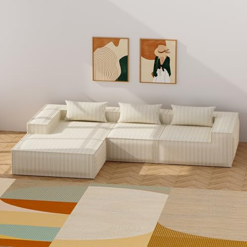 Image of 109 inch Cloud Sectional Couch with L-Shape Chaise, Modern Modular Sectional Sofa, No Assembly Required Sponge Sectional Sofa Couch for Living Room, Sofa-in-a-Box, White | Modern Modular