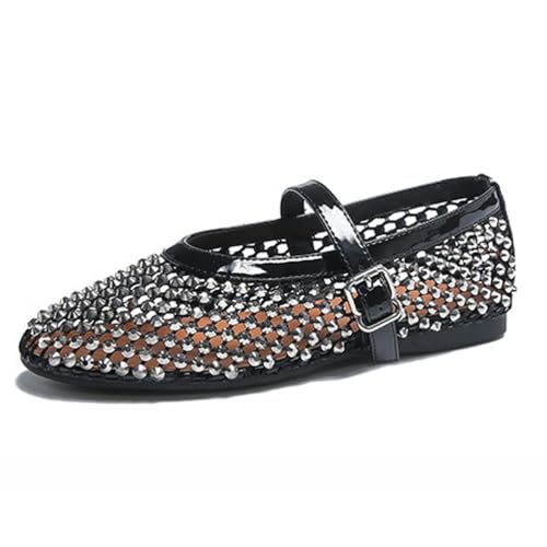 CRETUAO Ballerines découpées pour Femmes, Sandales décontractées et Confortables à Bout Rond avec Boucle Mary Jane, Chaussures Plates Sexy en Mailles...