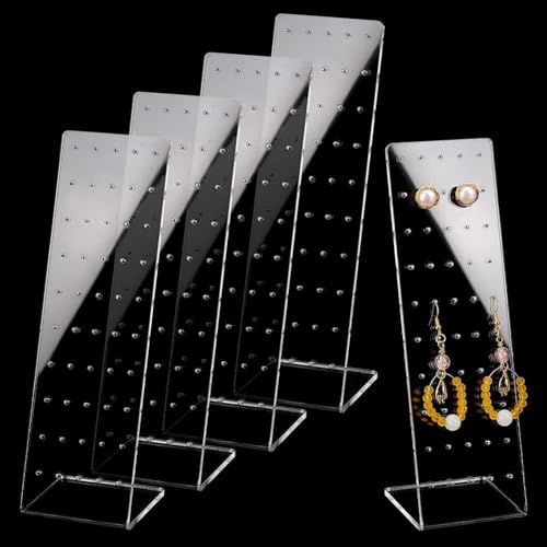 Image of Earrings Holder Acrylic Jewelry Display Rack Stud Earring Organizer for Woman Jewelry (50 Holes transparent Pack of 4)