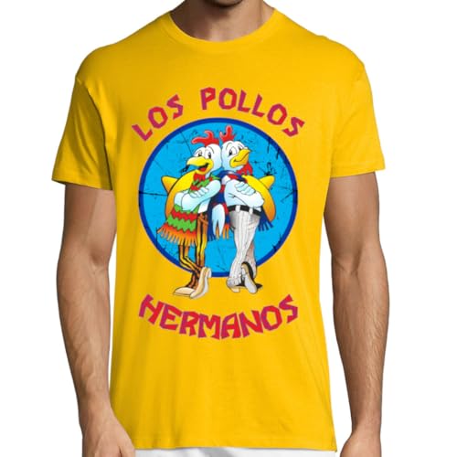 KMF T-SHIRT - Camiseta Hombre algodón los Pollos Hermanos (S, Amarillo)