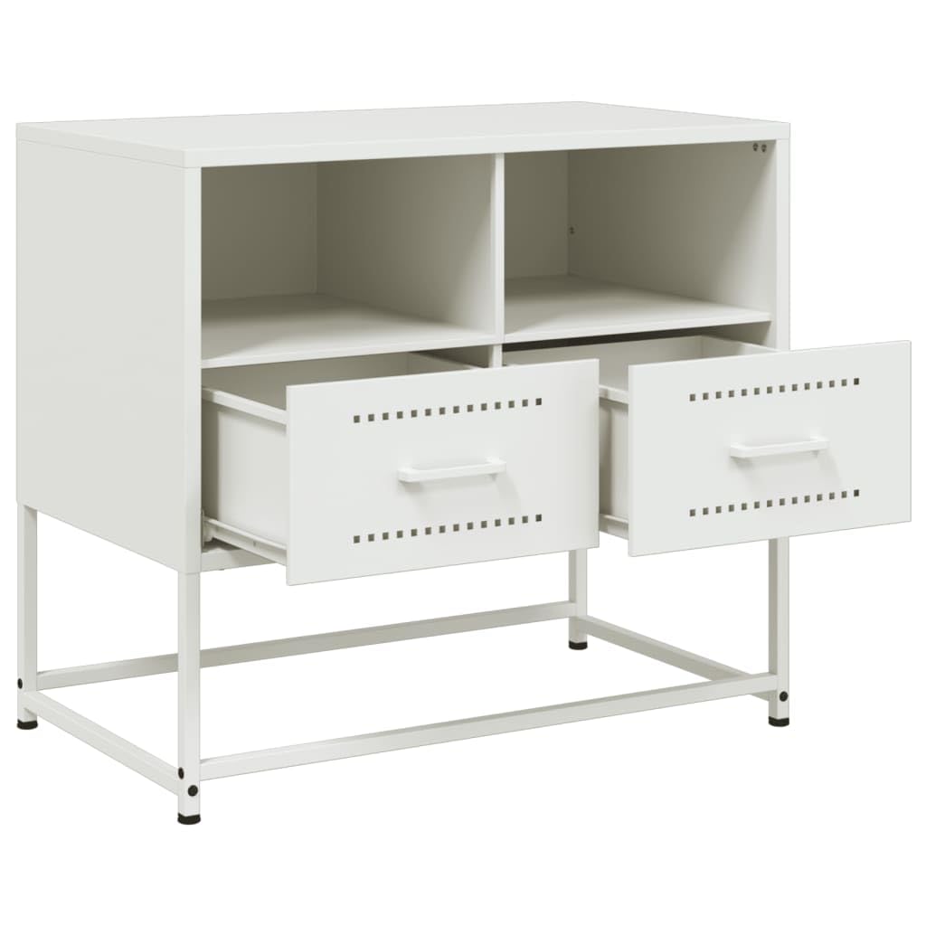 Szafka pod telewizor biała 68 x 39 x 60,5 cm, wytrzymała stal, do salonu, sypialni, centrum rozrywki z miejscem do przechowywania