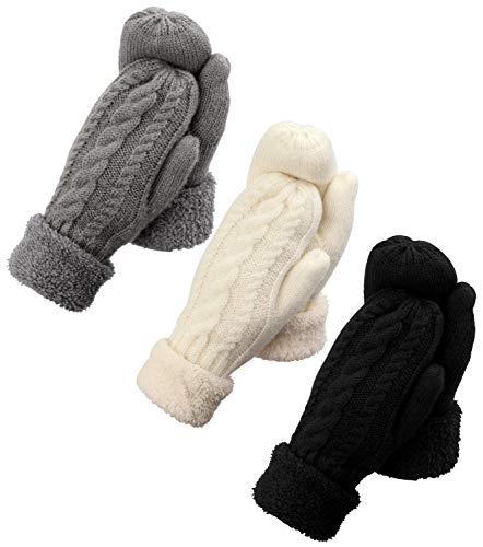 3 Pairs Winter Mitten Gloves For Women Warm Knit Thick Gloves With Thick Fleece Lining Gift