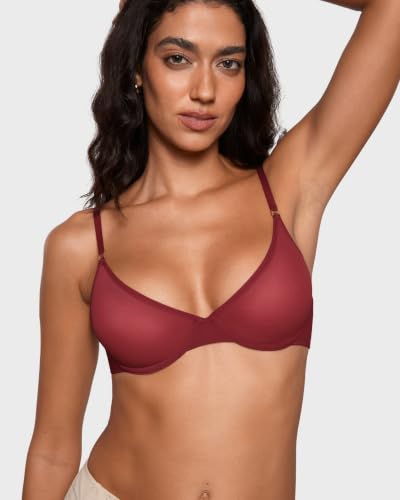 Image of INLYRIC Women's Cosnufy Sheer Balconette Bra Demi Unlined Plunge Mesh See Through Sexy Bras Underwire