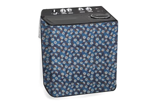 Image of The Furnishing Tree Polyester Waterproof Semi Automatic Washing Machine Cover Suitable for LG 9 Kg, 9.5 Kg & 10 Kg, Dimension DxWxH In Cms: ( 53.3x89x99 ), Floral Pattern Blueish Grey