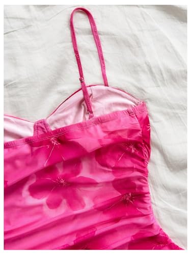 SOLY HUX Women's Summer Floral Corset Dress Spaghetti Strap Ruched Mesh Bodycon Vacation Mini Dresses4