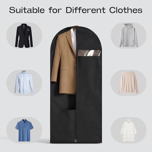 3 Pack Heavy Duty Garment Bags for Travel Suit Bags, Dress Bags, Garment Bags for Hanging Clothes with Pockets Men's Suit Holder for Shirts, Coats, Dresses (Black, 3Pack 60") — view 5