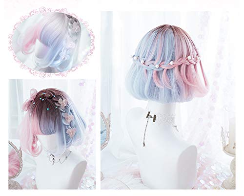 Brown Dyed Pink Blue Short Bob Synthetic Hair Wigs Makeup Party Cosplay Lolita Japanese Sweet Natural Female Wigs
