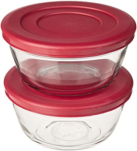 Anchor Hocking Glass Mixing Bowls with Lids, Cherry, 2.5 Quart (Set of 2) -
