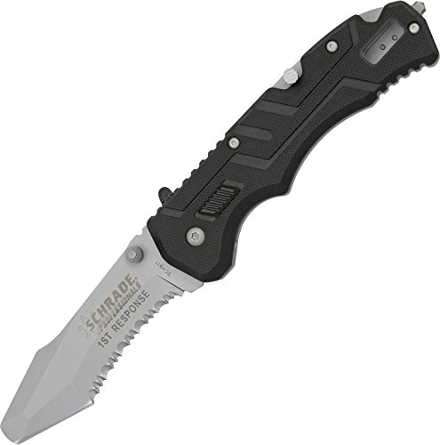 Schrade SCH911 8.4in S.S. Assisted Opening Folding Knife with 3.4in Blunt Serrated Tanto Blade and Nylon Fiber Handle for Emergency First Responders and EDC
