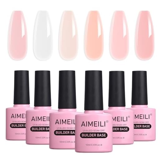 AIMEILI Builder Base Clear Sheer Color Gel, No Need Slip Solution Builder Extension, Soak Off Gel Nail Polish 6pcs X 10ml - Kit Set 36