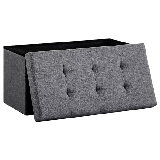Zedelmaier Sitzbank mit Stauraum Polsterbank Sitzhocker Sitztruhe belastbar bis 300 kg 76 x 38 x 38 cm(Leinen - Dunkelgrau)