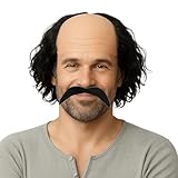 GWAWG traje de Cosplay de hombre viejo, peluca realista sombrero calvo con barba, accesorio de fiesta hombre calvo carnaval accesorio vestido de brujo de Halloween