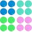 Deep blue, light blue, green, pink