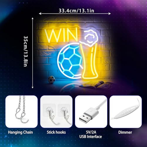 Image of Soccer Neon Sign, Neon Signs for Wall Decor - Dimmable Football LED Signs for Fans, Sports Themed, Bedroom, Man Cave, Gaming Room, Home Decor - USB Powered Light Up Sign Decorations Gift