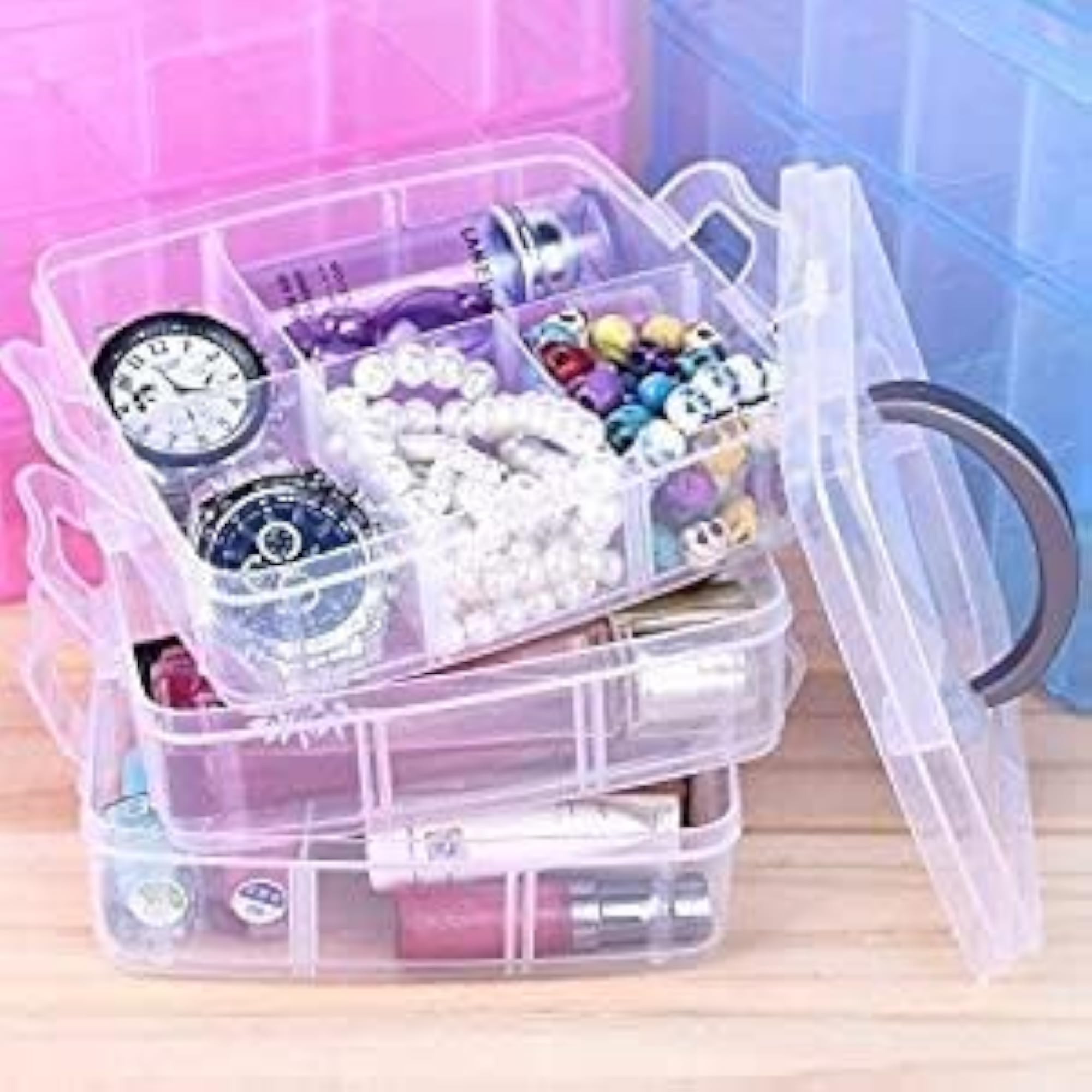 3 Layers 18 Grid Plastic Transparent Jewelry Storage Box