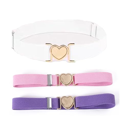 BYERUITE - Elastic Belts for Kids, Adjustable Girls' Belts, Boys Girls Stretch Belt, 3 Pack (White Pink Purple)