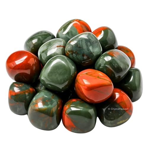 Image of Certified African Bloodstone Crystal Healing Tumbled Stone, Natural Polished Crystals for DIY Crafts, Manifestation, Meditation, Pooja Feng Shui and Reiki Healing (30 Grams)