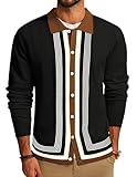 PJ PAUL JONES Men’s Lapel Collar Button Up Long Sleeve Cardigan Sweater Black