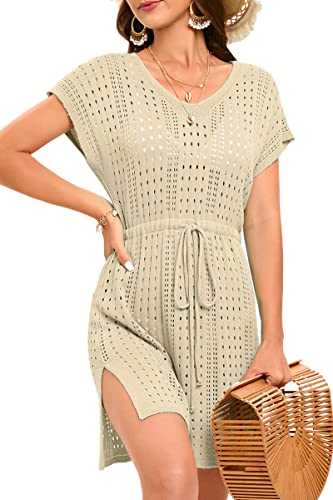 Robe d'été sexy en maille tricotée ajourée avec fente latérale réglable