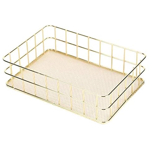 Wire Storage Basket, Gold Wire Basket Storage Basket Multifunctional Desktop Storage Organizer for Kitchen, Shelf, Laundry, Cabinets, Cosmetic((Large Size)) Cover