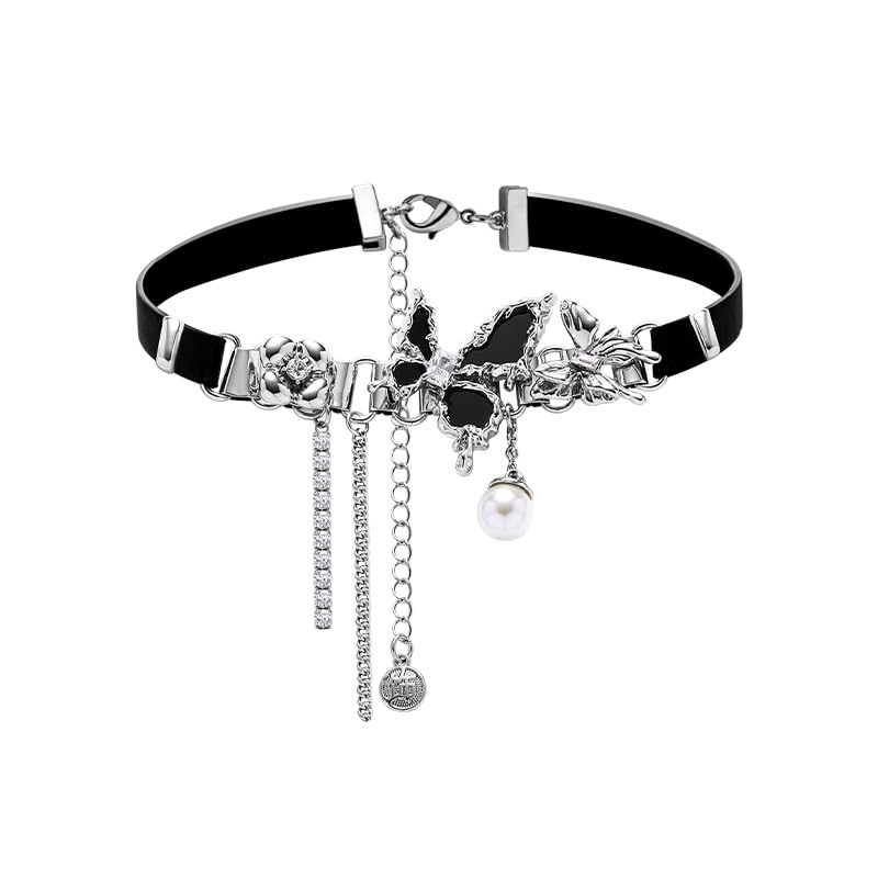 Collier papillon noir polyvalent avec perle hip-hop tendance