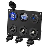 Linkstyle 12V Cigarette Socket Panel, 3-Socket Cigarette Lighter Splitter & 12V 4.2A Dual USB Car Socket & LED Lighted ON Off Rocker Toggle Switch Panel with LED Voltmeter for Truck Car Marine Boat RV